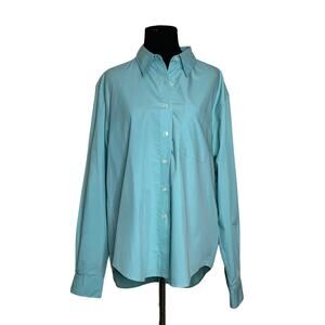 Lands' End blue long sleeves buttoned collared blouse size 16